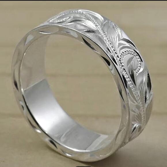 925 Silver Plated Hand Carved Leaf Filigree Ring Size 8 - Picture 4 of 5